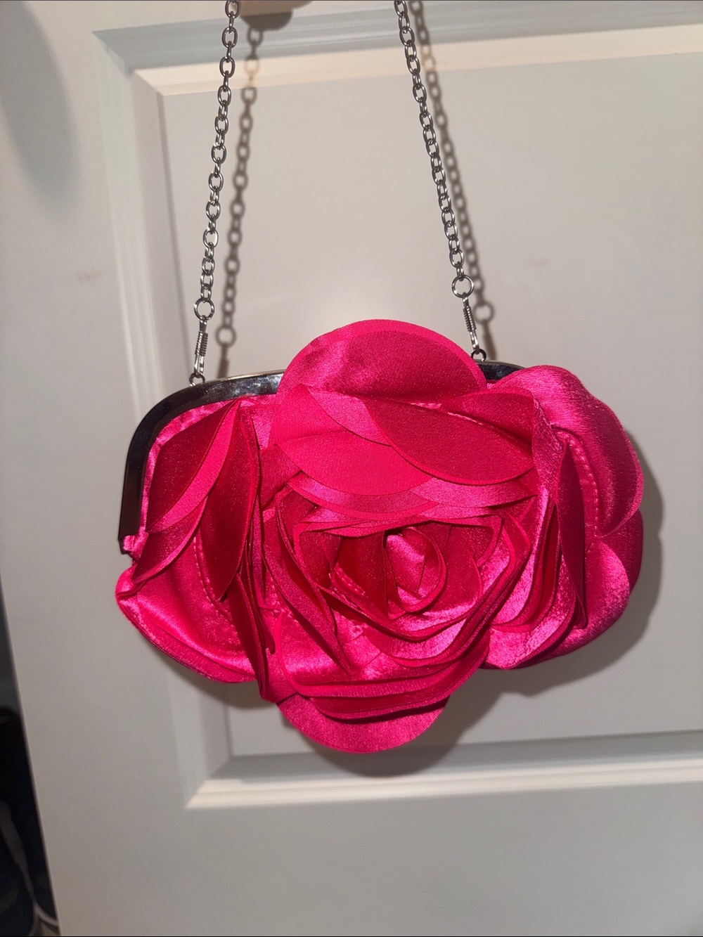 Elegant Floral Satin Clutch Handbag - Hot Pink